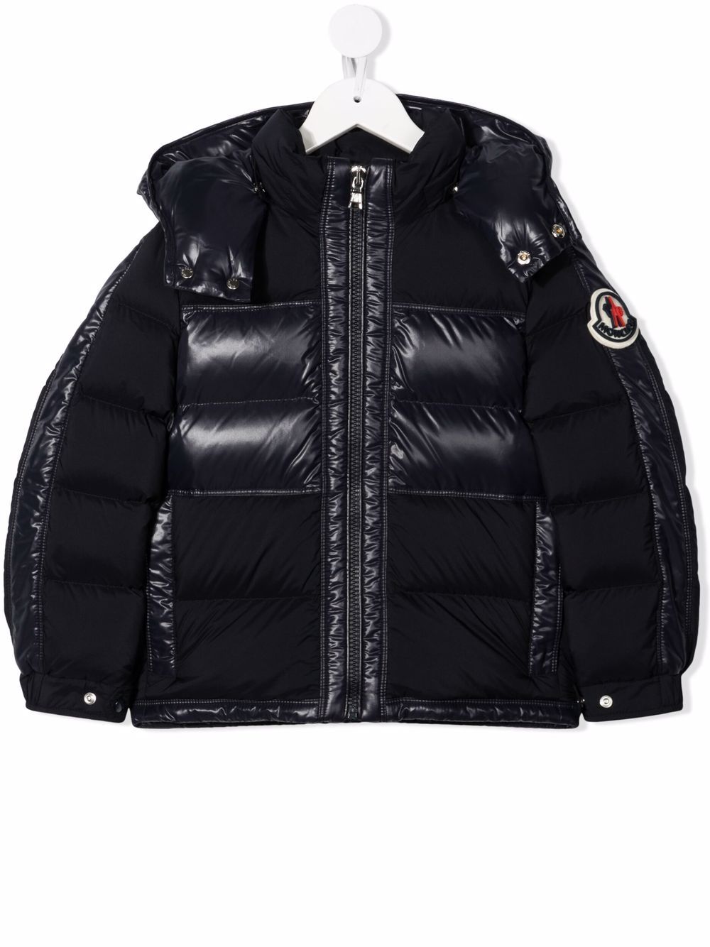 фото Moncler enfant пуховик с нашивкой-логотипом и вставками