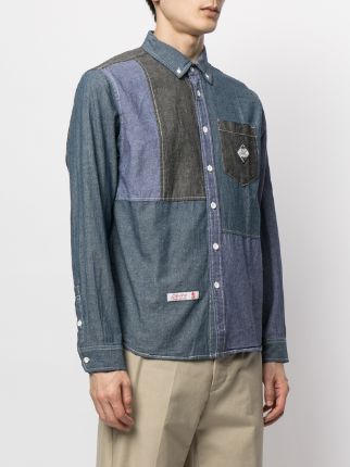 patchwork long-sleeve denim shirt展示图