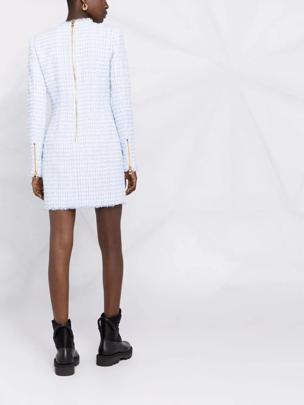 фото Balmain твидовое платье с длинными рукавами