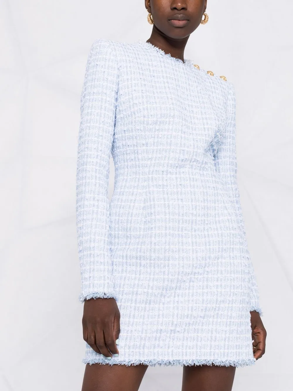 фото Balmain твидовое платье с длинными рукавами