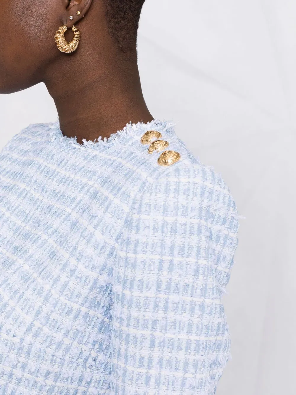 фото Balmain твидовое платье с длинными рукавами