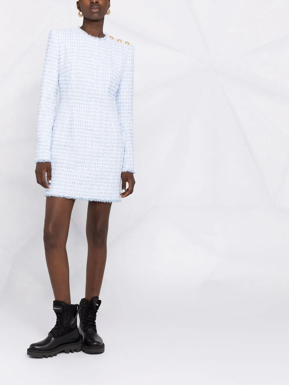 фото Balmain твидовое платье с длинными рукавами