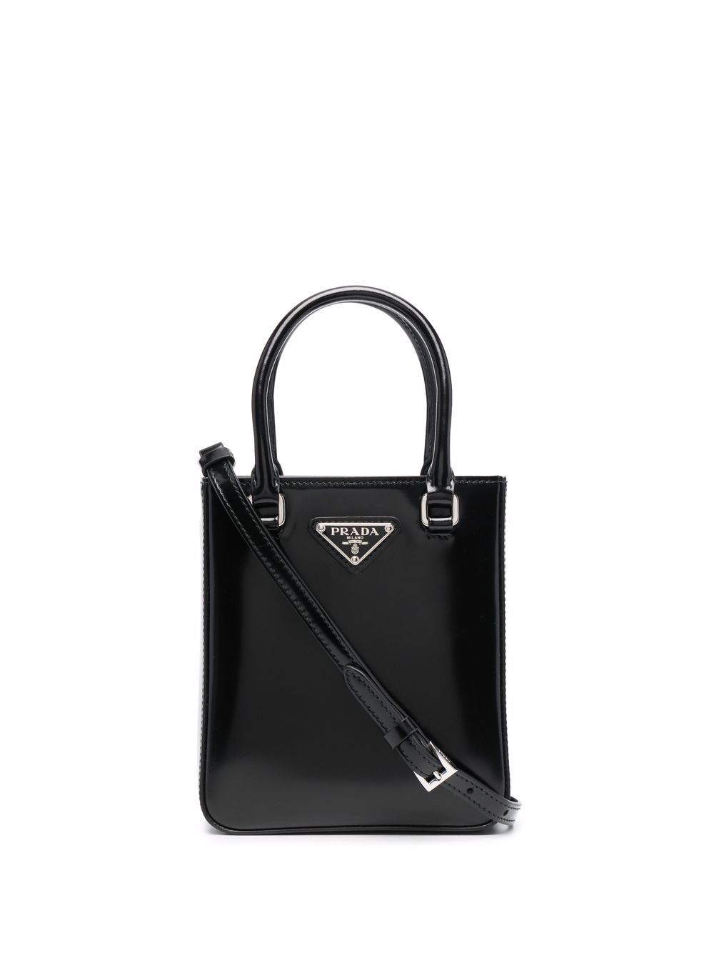 prada small triangle plaque tote