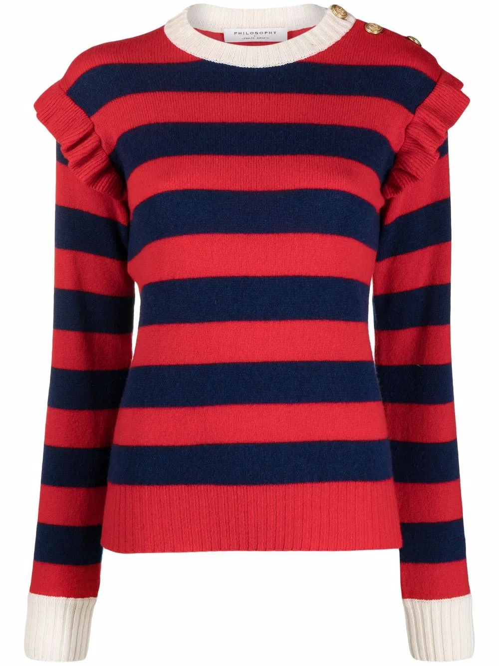 Philosophy Di Lorenzo Serafini pull rayé à volants - Rouge Philosophy Di Lorenzo Serafini pull rayé à volants - Rouge