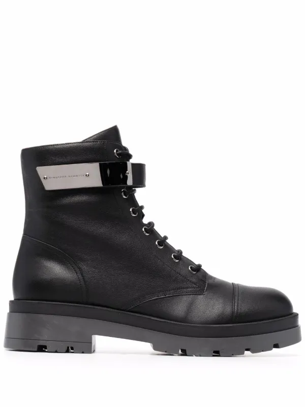 engraved logo lace up boots