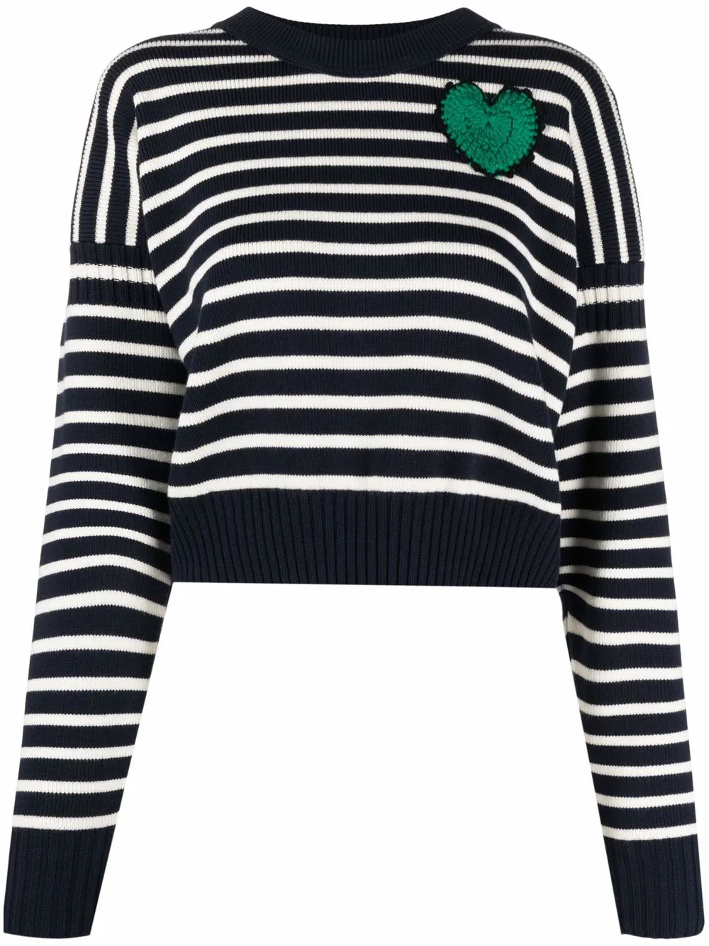 cropped crochet-patch knitted jumper