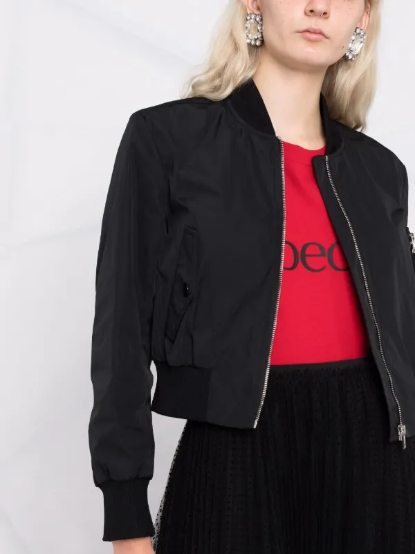 cropped red bomber jacket