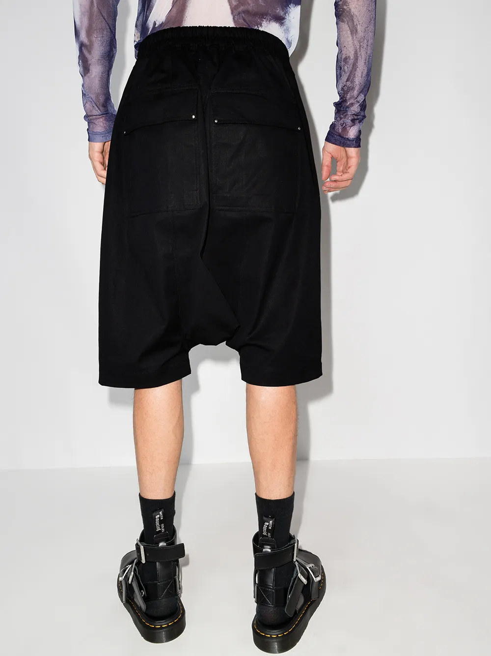 Shop Rick Owens Pod Drop-crotch Track Shorts In Schwarz