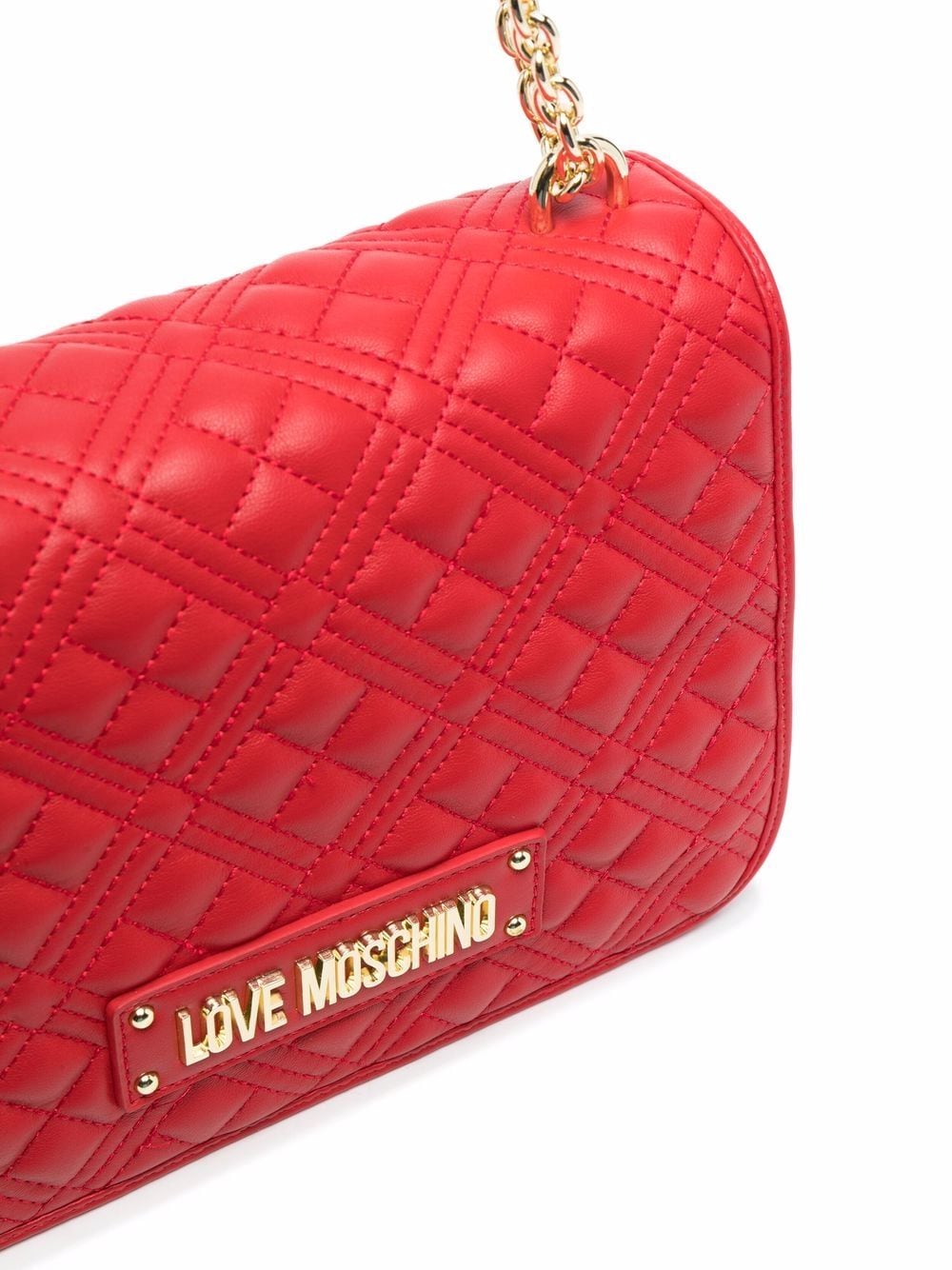 Shop Love Moschino Quilted Logo-plaque Shoulder Bag In Rot