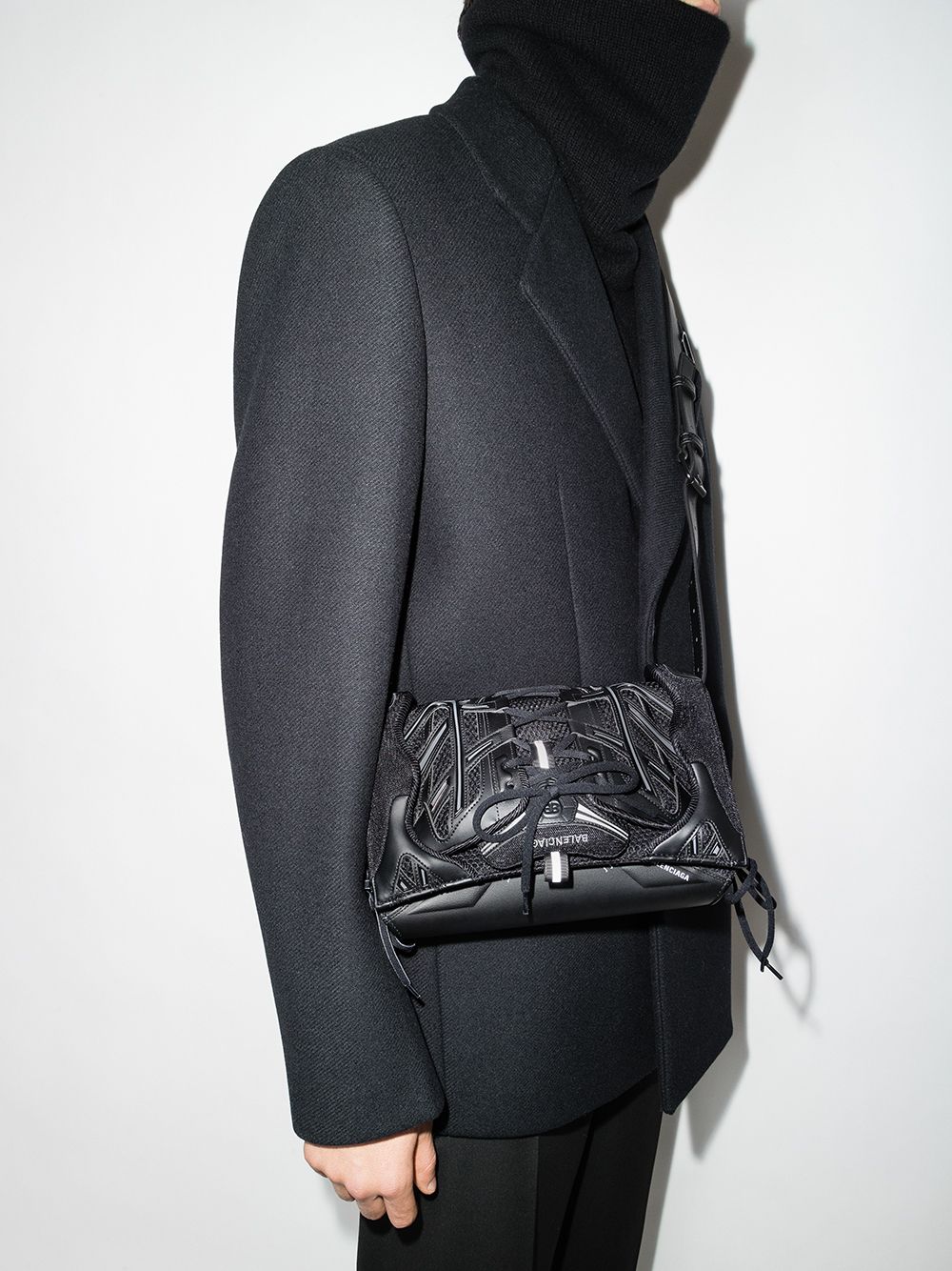 Balenciaga Sneakerhead Mesh And Fauxleather Phone Bag  Black   Editorialist