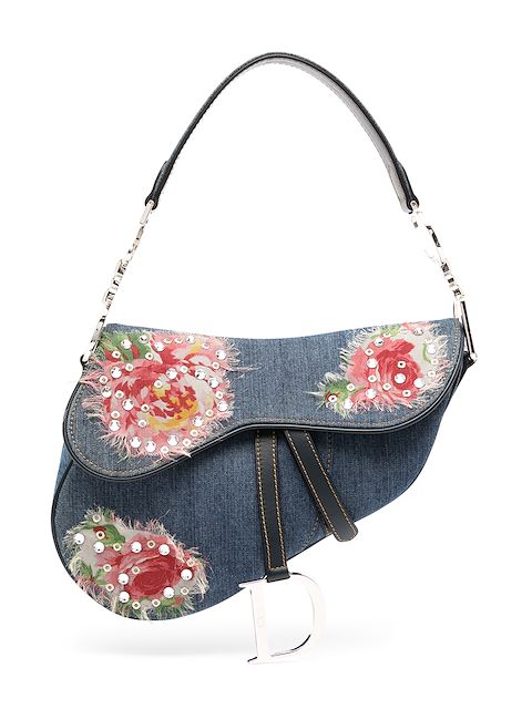 Christian Dior 2004 pre-owned floral-embroidered denim Saddle bag