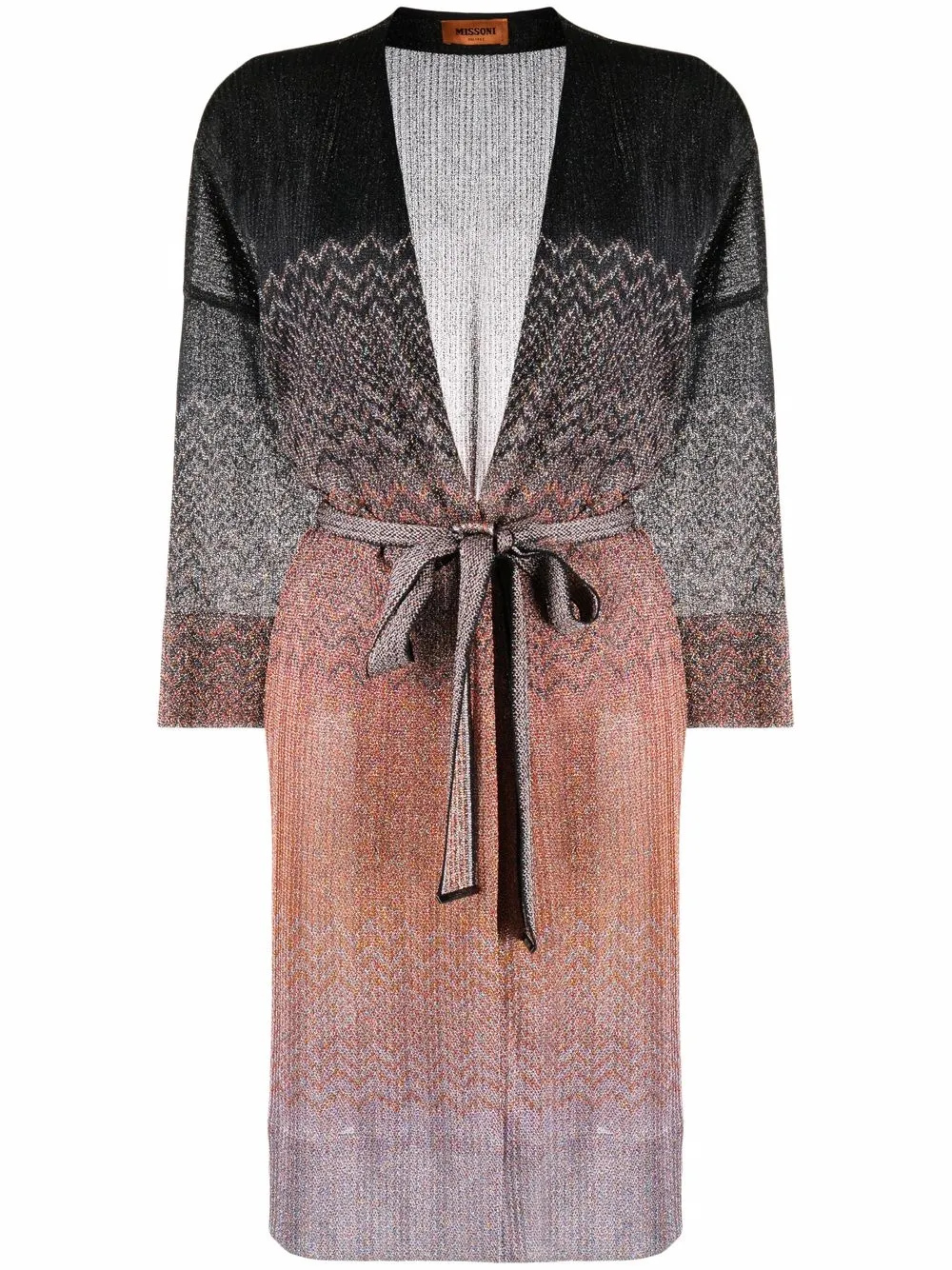 metallic zigzag-knit long cardigan