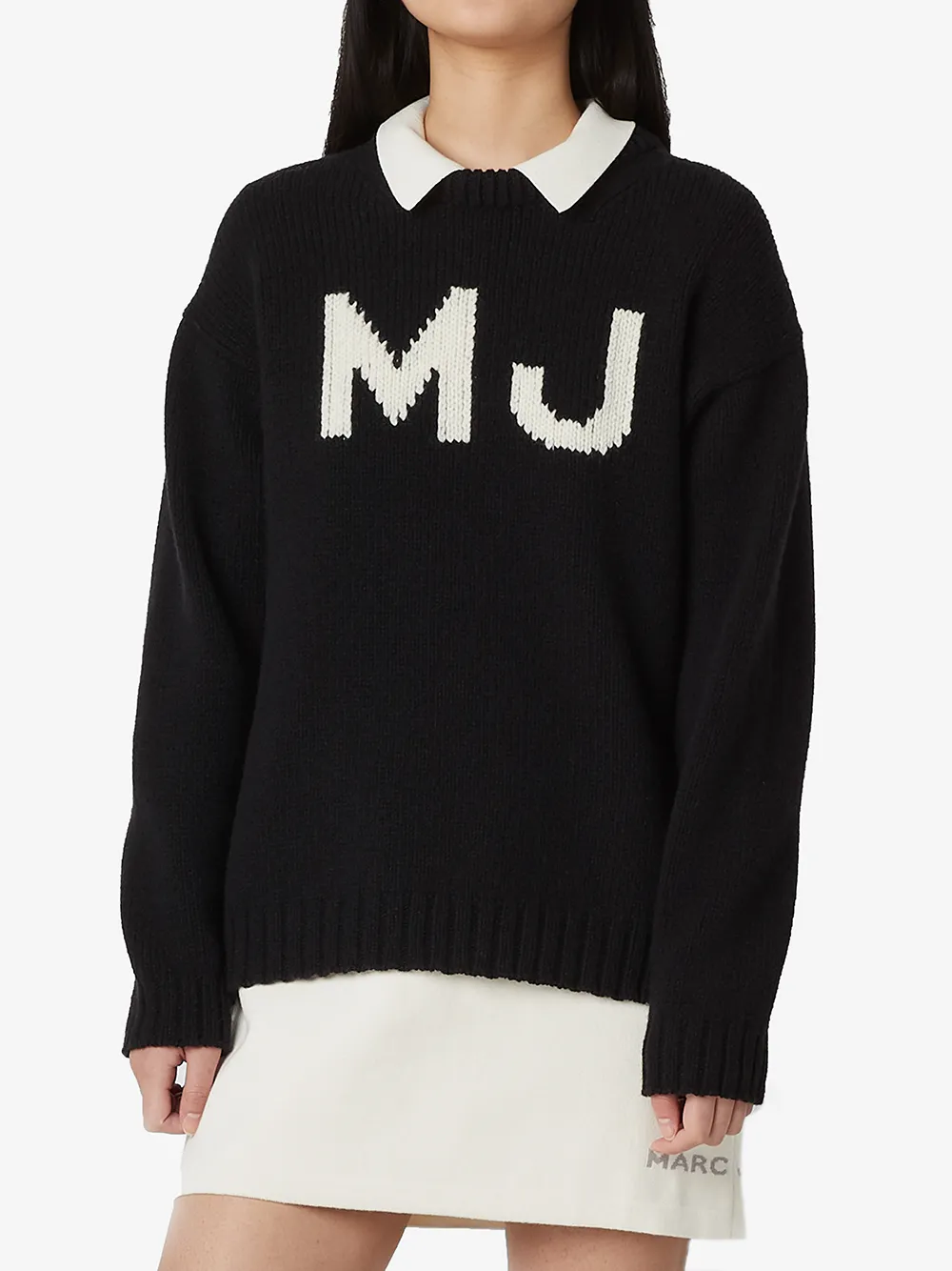 Marc Jacobs The Shrunken Sweater Intarsia Logo Jumper In 001 Black