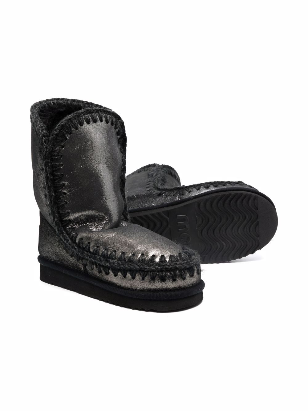 Shop Mou Metallic Eskimo Shearling Boots In Black