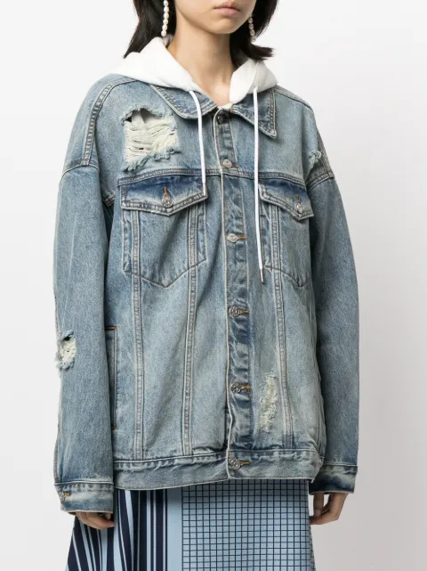 distressed hooded denim jacket