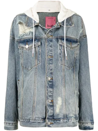 distressed hooded denim jacket