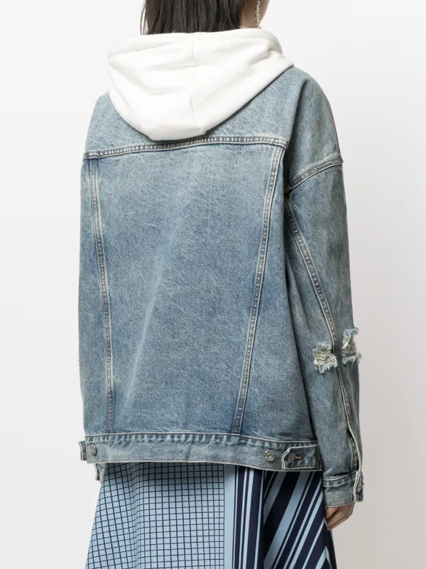 distressed hooded denim jacket