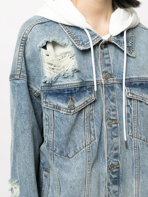 distressed hooded denim jacket