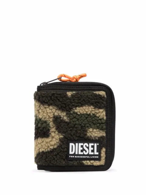 Diesel faux-shearling all-around zip wallet