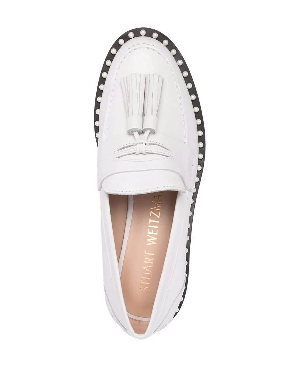 Stuart Weitzman Tassel-detail Round-toe Loafers In White
