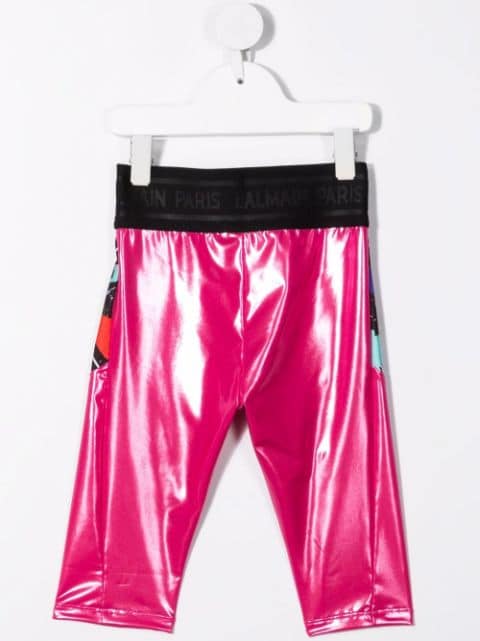 metallic print-panelled cropped leggings