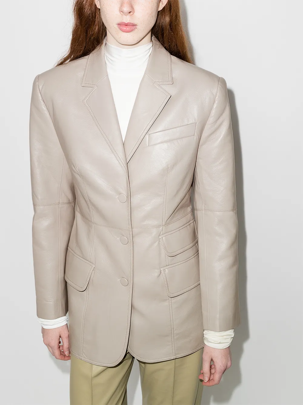Image 2 of Materiel faux-leather single-breasted blazer