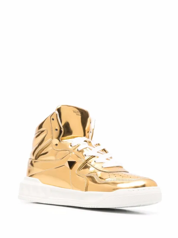 Valentino Garavani metallic-effect lace-up Sneakers | Gold | FARFETCH