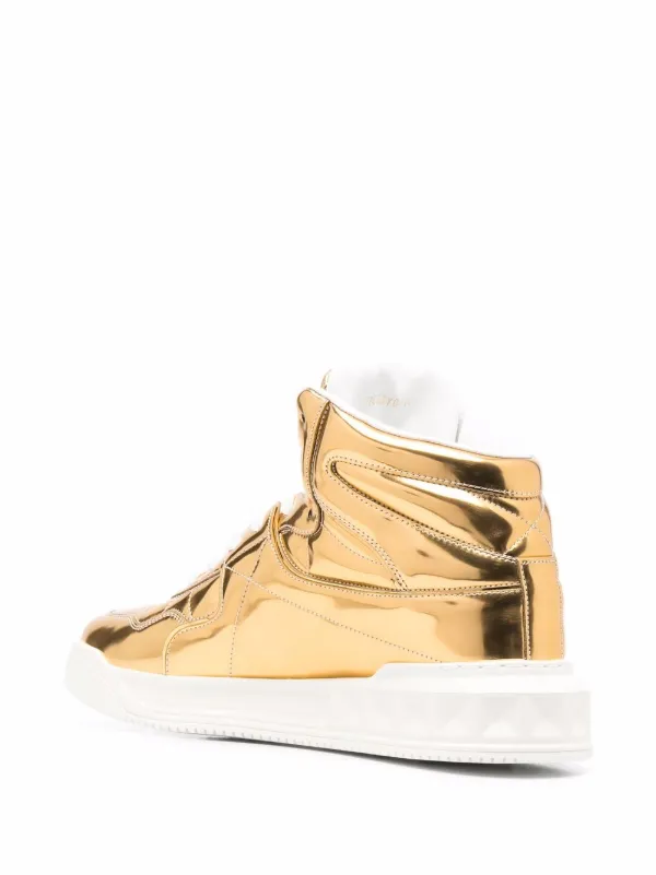 Valentino Garavani metallic-effect lace-up Sneakers | Gold | FARFETCH
