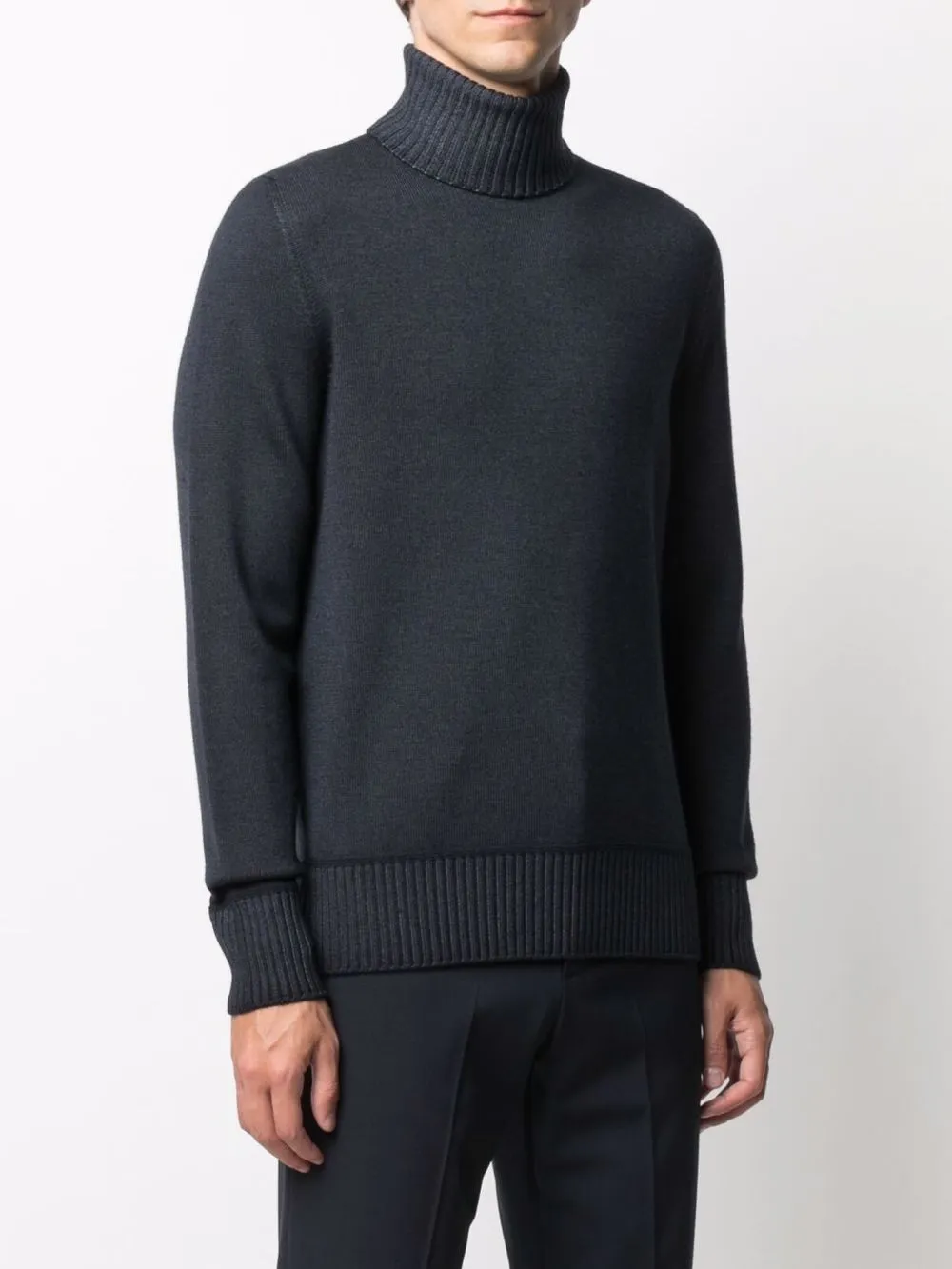 Drumohr Ribbed Roll Neck Jumper In Blau