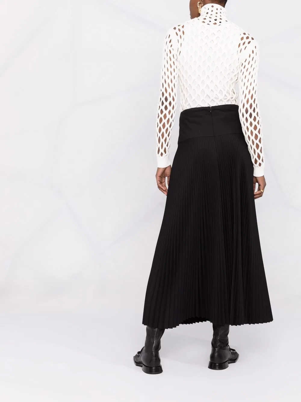Valentino Open-knit Roll-neck Top In White