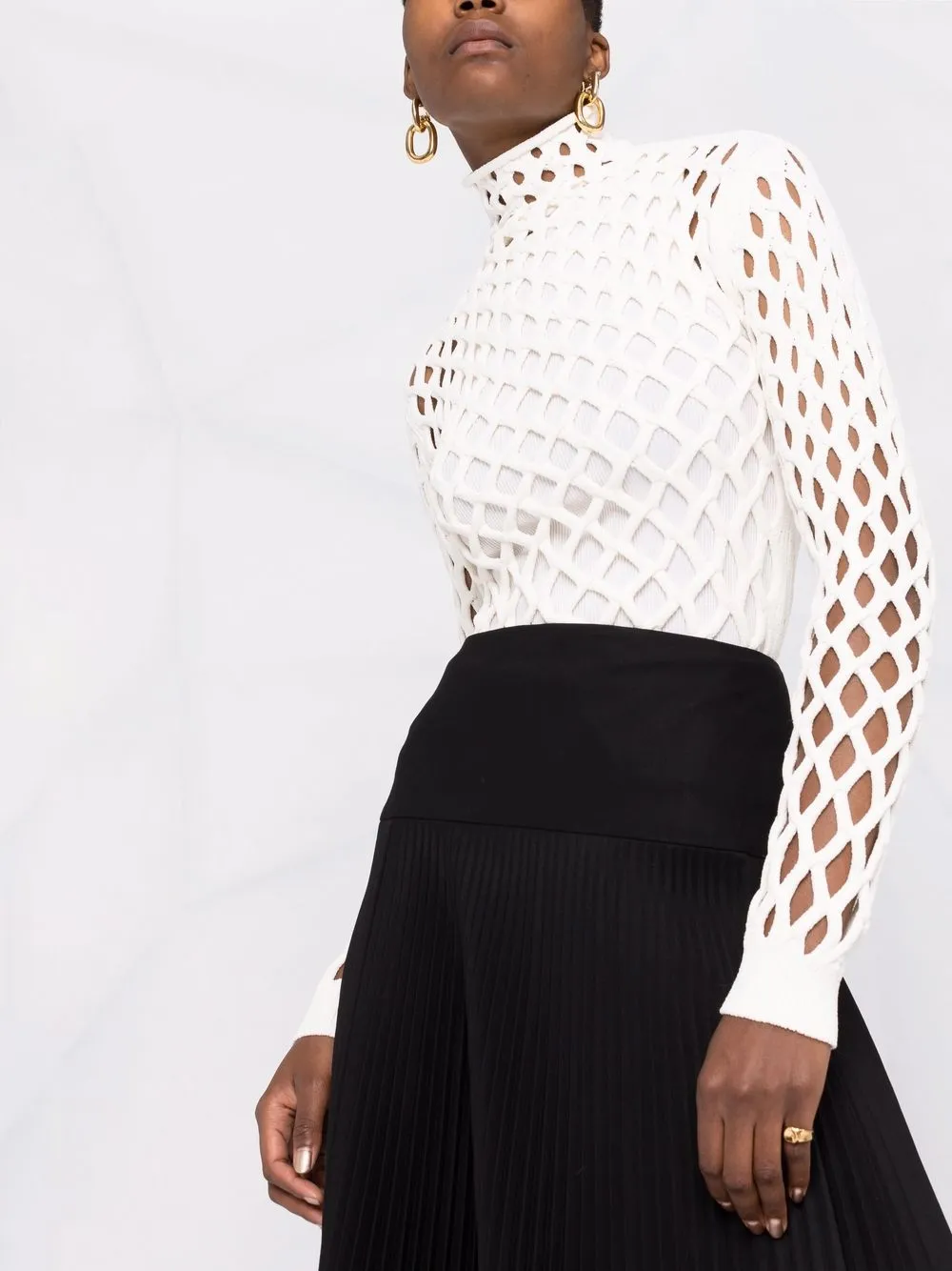 Valentino Open-knit Roll-neck Top In White