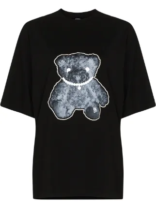 We11done Pearl Necklace Teddy Cotton T-shirt | Black | FARFETCH