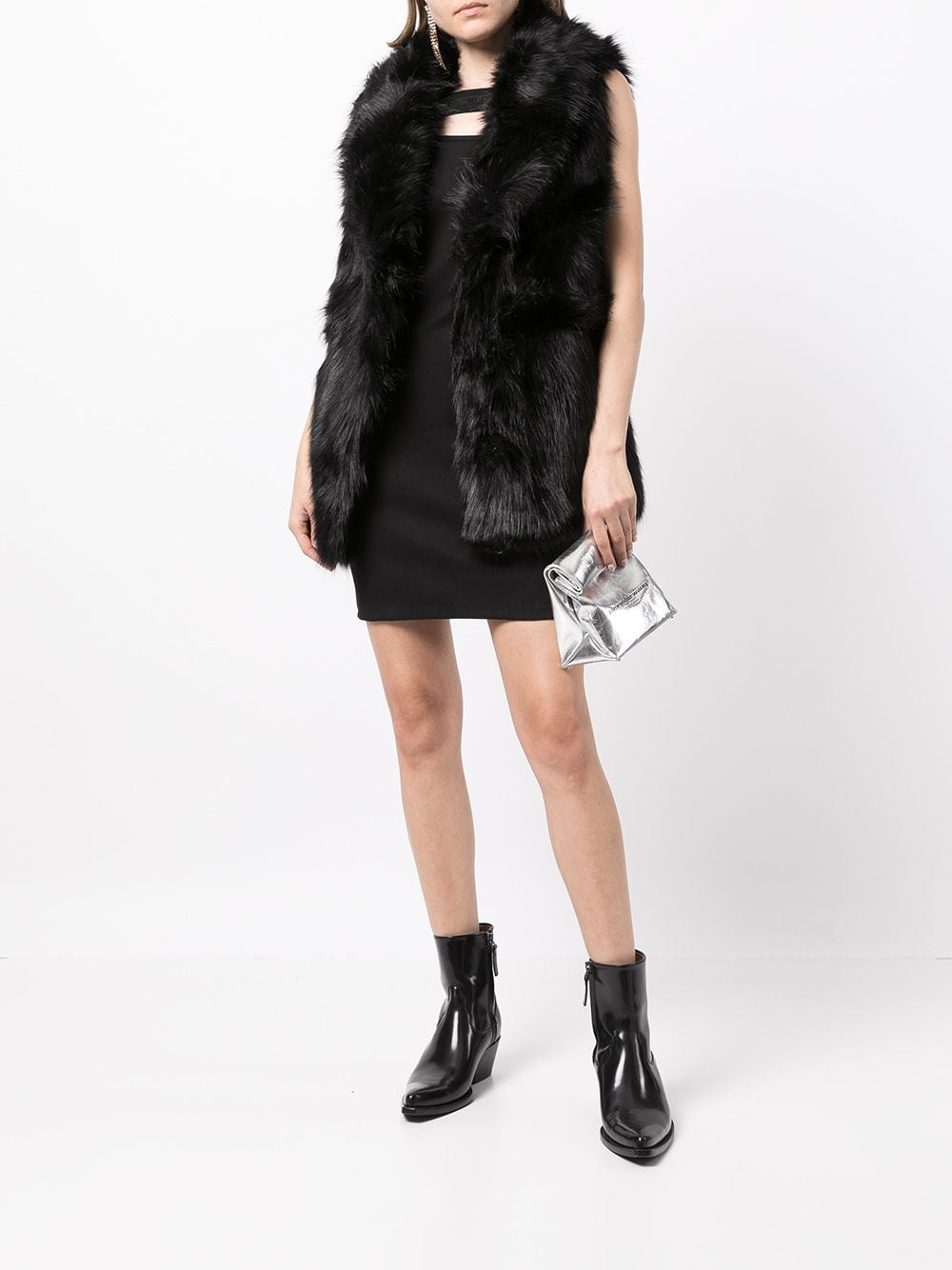 unreal fur rose premium faux fur gilet - black