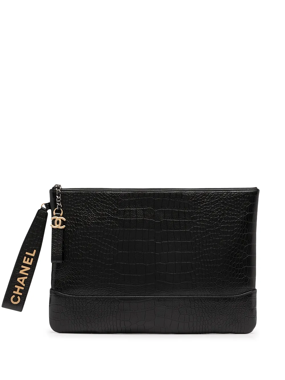 

CHANEL Pre-Owned crocodile effect zipped clutch - Black