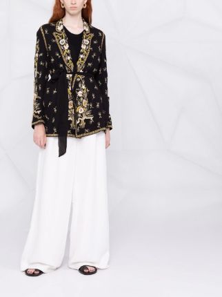 embroidered-design tied-waist silk jacket展示图