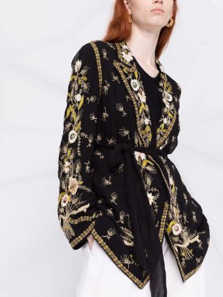 embroidered-design tied-waist silk jacket展示图