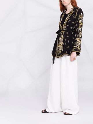 embroidered-design tied-waist silk jacket展示图