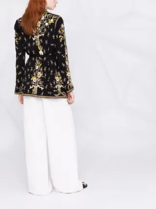 embroidered-design tied-waist silk jacket展示图