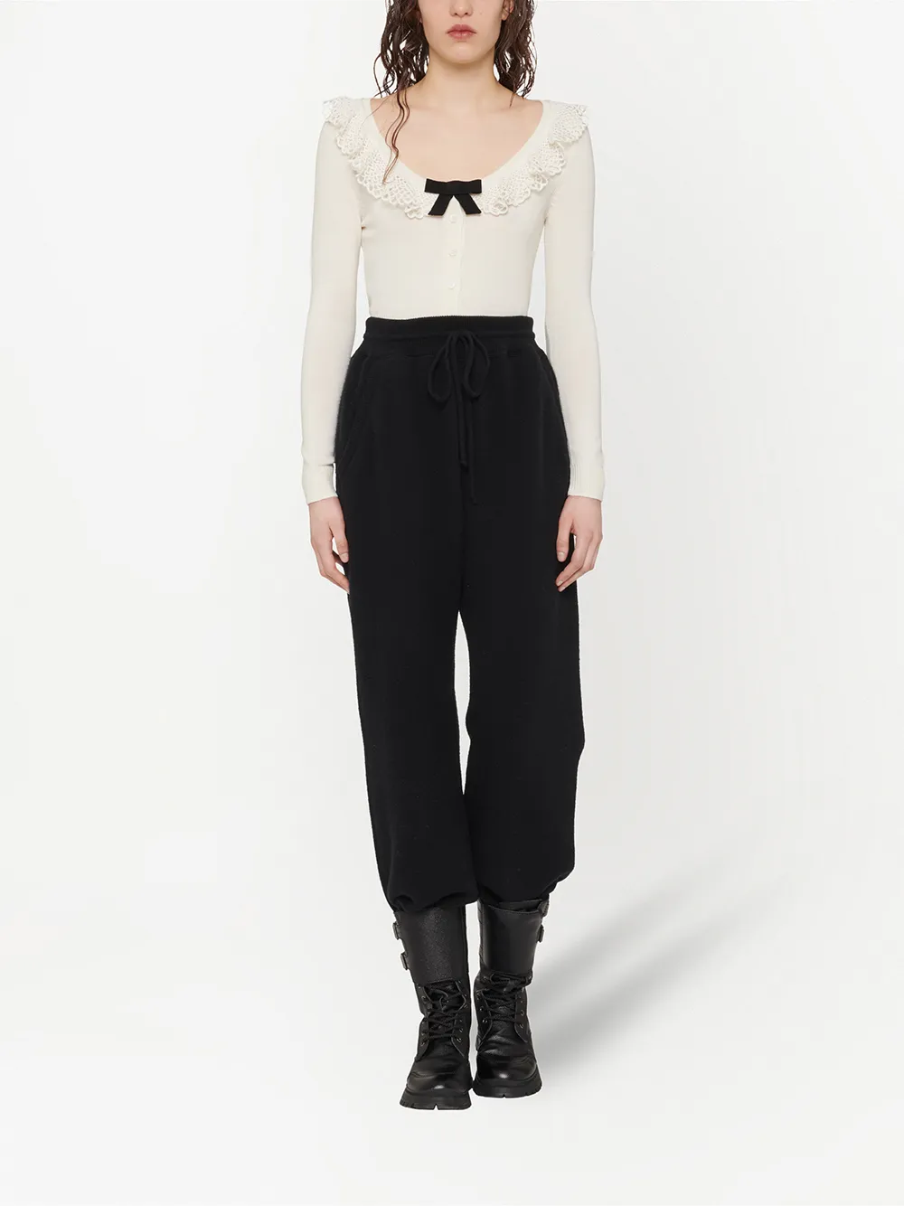 Imagem 2 de Miu Miu Cardigan de lã com acabamento de renda