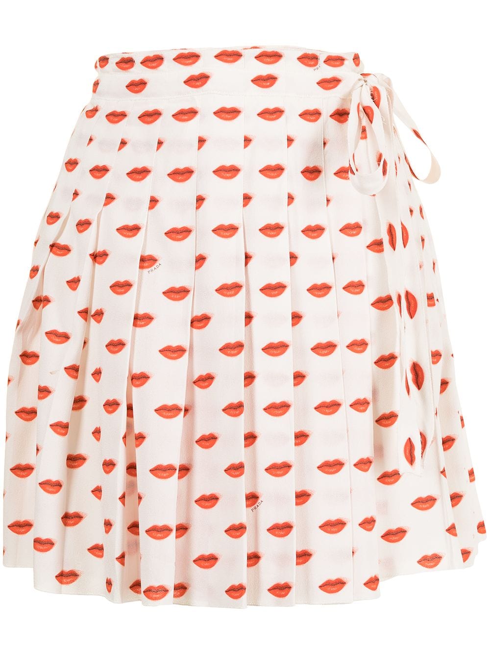 Pre-owned Prada Lips Print Pleated Skirt In White