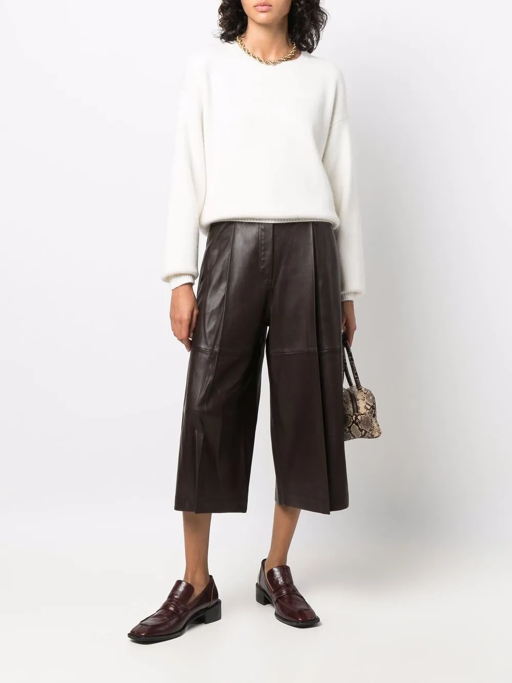 фото Yves salomon укороченные кожаные брюки