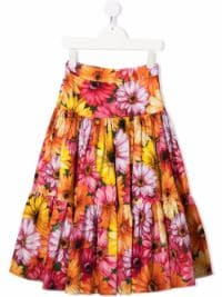 ＜Farfetch＞ ★50%OFF！Dolce & Gabbana Kids フローラル ティアードスカート - グリーン画像