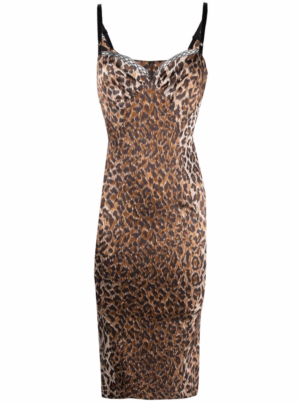 Pre-owned Dolce & Gabbana 1990s Leopard Print Fitted Dress In Brown