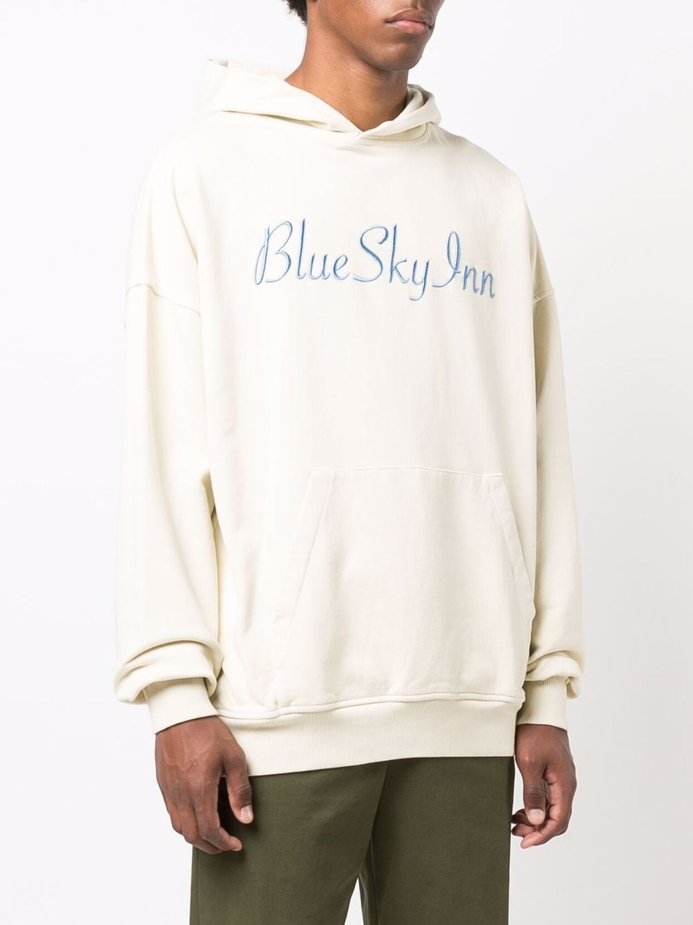 Shop Blue Sky Inn Logo-embroidered Cotton Hoodie In Nude