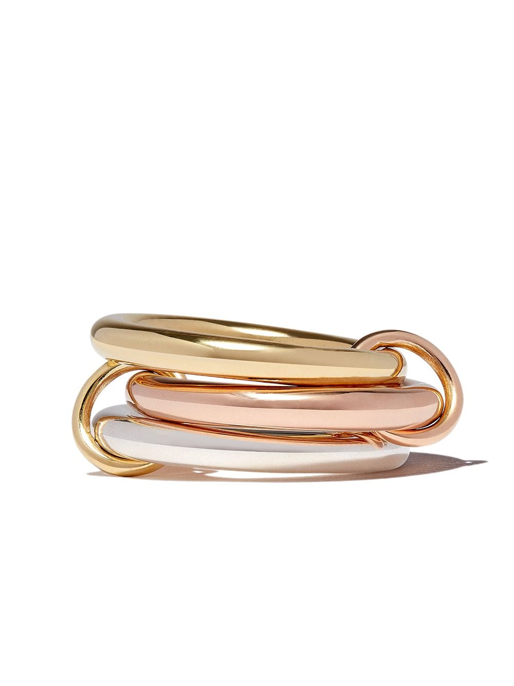 Shop Spinelli Kilcollin 18kt Yellow Gold, Sterling Silver And 18kt Rose Gold Mercury Linked Ring In 银色