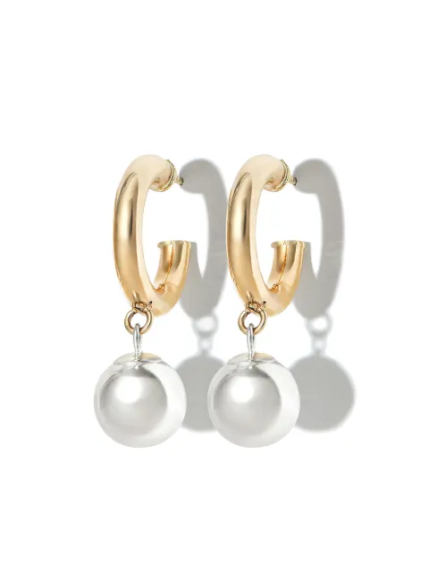 Loren Stewart 10kt yellow gold pearl hoop earrings