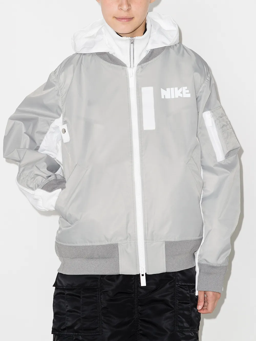 Nike x Sacai layered-detail Bomber Jacket - Farfetch