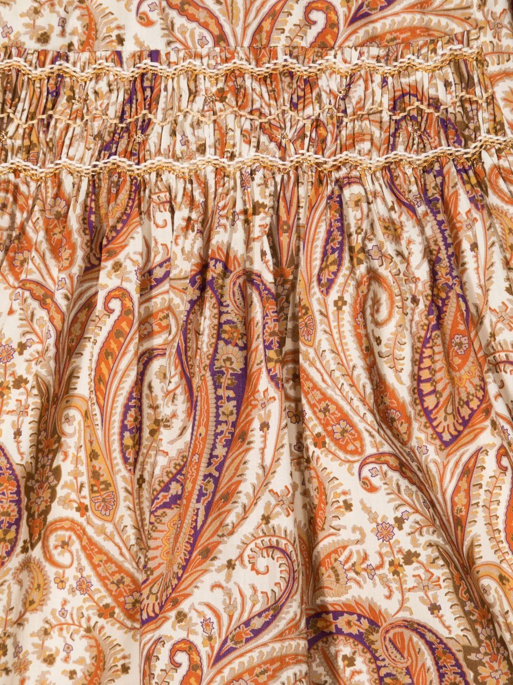 Shop Bonpoint Paisley-print Smocked-waist Dress In Neutrals
