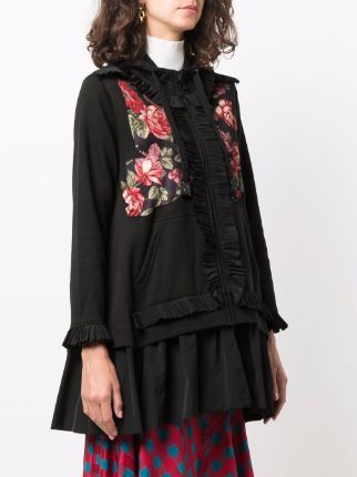 floral-panel ruffled hoodie展示图