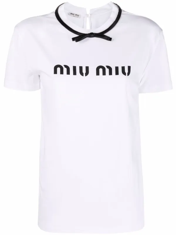 Miu Miu logo-print bow-detail T-shirt - Farfetch